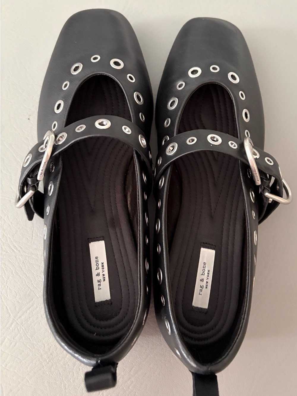 Rag & Bone Shoes Spire Leather Grommet Mary Jane Ballerina Flats Black size 8 - Picture 5 of 16